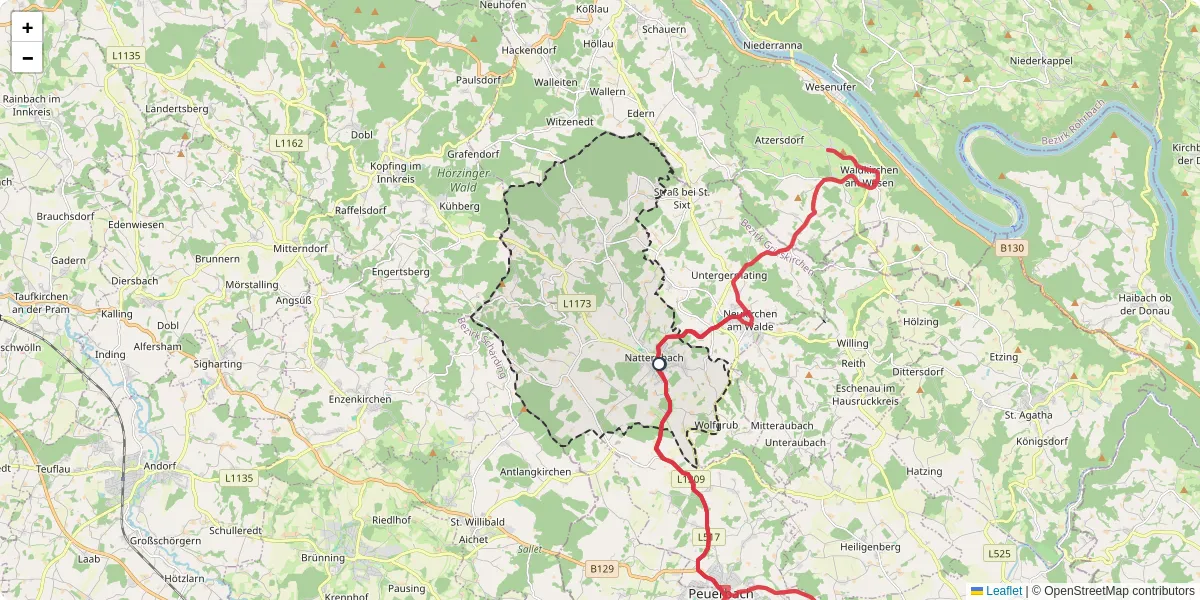 Nahverkehrsnetz in natternbach, Österreich - Buslinien, Haltestellen und Verbindungen auf der Karte