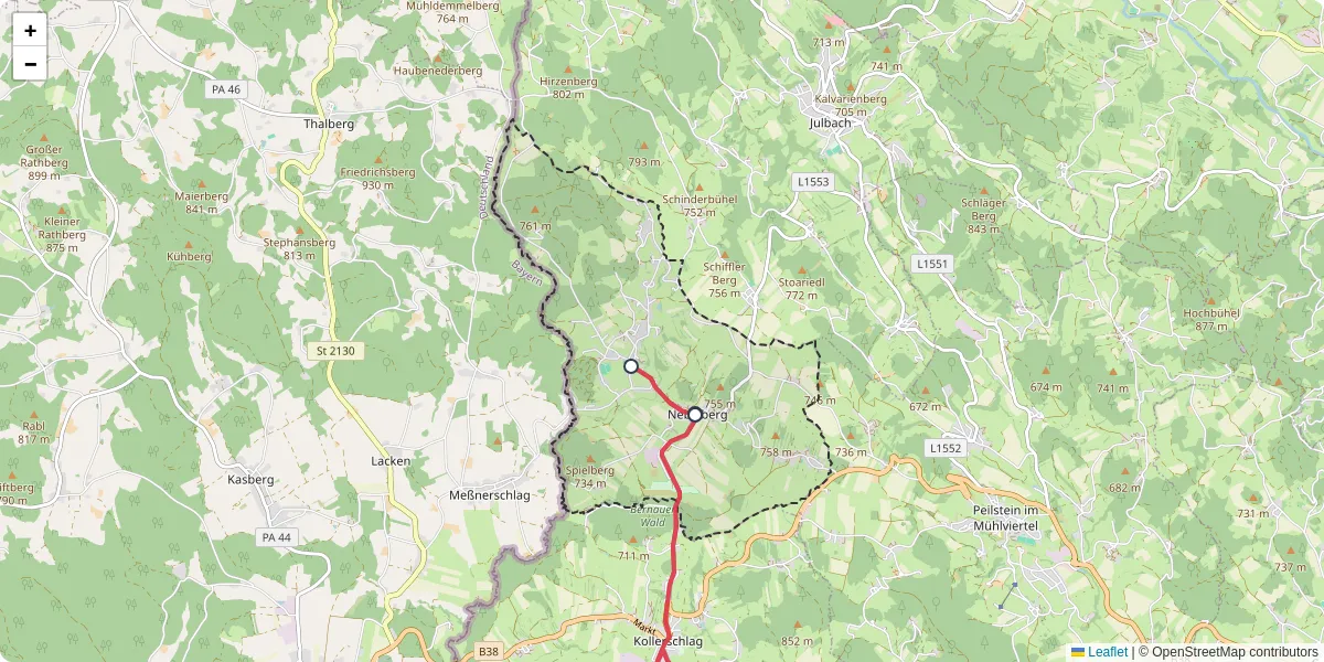 Nahverkehrsnetz in nebelberg, Österreich - Buslinien, Haltestellen und Verbindungen auf der Karte