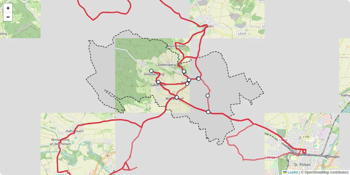 Nahverkehrsnetz in neidling, Österreich - Buslinien, Haltestellen und Verbindungen auf der Karte