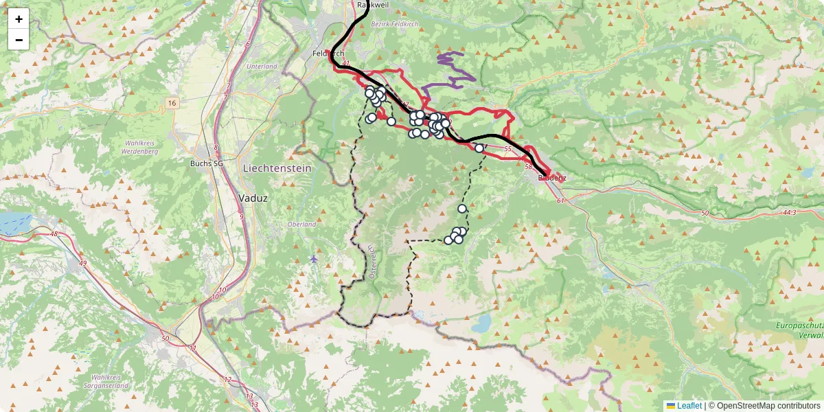 Nahverkehrsnetz in nenzing, Österreich - Buslinien, Haltestellen und Verbindungen auf der Karte