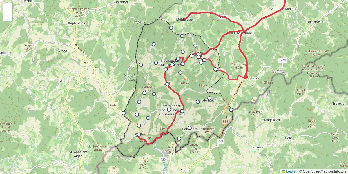 Nahverkehrsnetz in neuhaus-am-klausenbach, Österreich - Buslinien, Haltestellen und Verbindungen auf der Karte