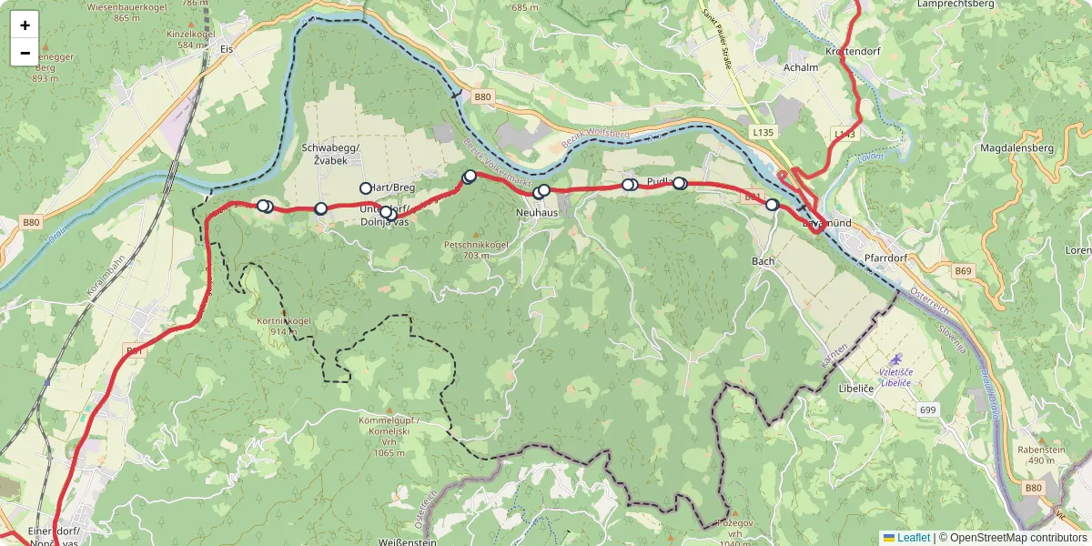 Nahverkehrsnetz in neuhaus, Österreich - Buslinien, Haltestellen und Verbindungen auf der Karte