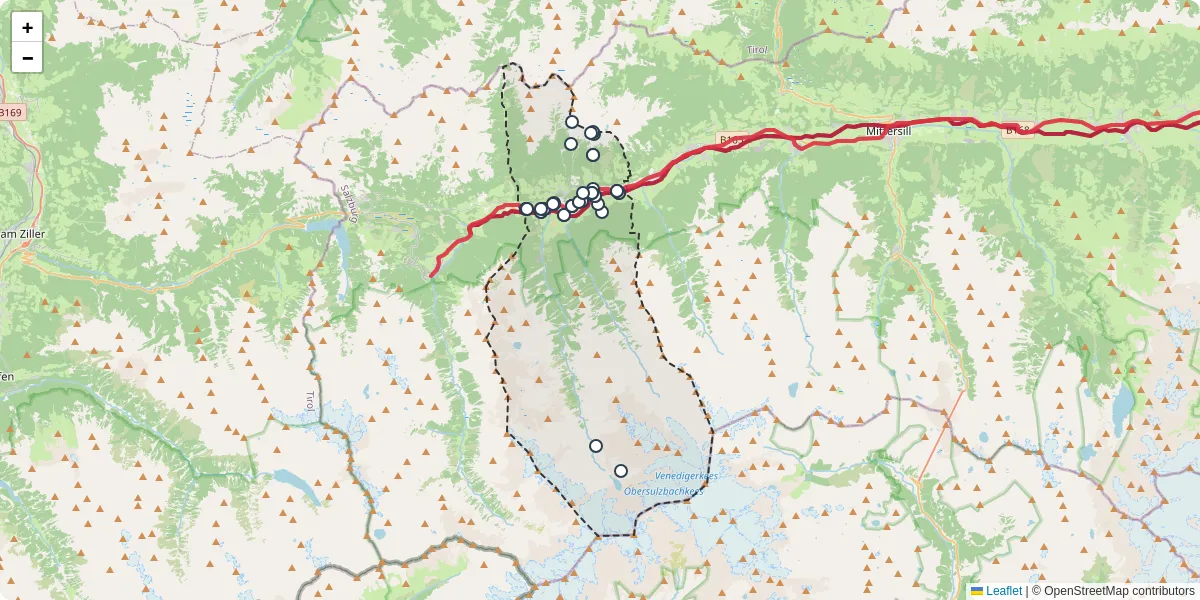 Nahverkehrsnetz in neukirchen-am-grovenediger, Österreich - Buslinien, Haltestellen und Verbindungen auf der Karte