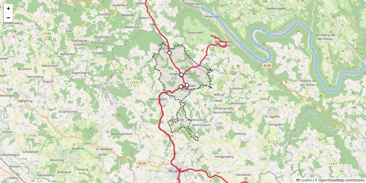Nahverkehrsnetz in neukirchen-am-walde, Österreich - Buslinien, Haltestellen und Verbindungen auf der Karte