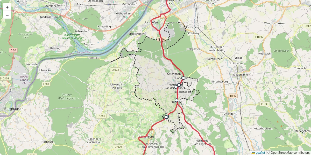 Nahverkehrsnetz in neukirchen-an-der-enknach, Österreich - Buslinien, Haltestellen und Verbindungen auf der Karte