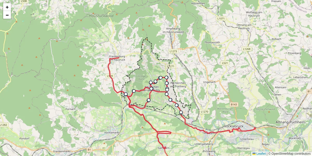 Nahverkehrsnetz in neukirchen-an-der-vockla, Österreich - Buslinien, Haltestellen und Verbindungen auf der Karte