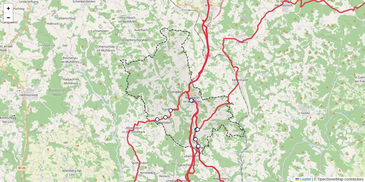 Nahverkehrsnetz in neumarkt-im-muhlkreis, Österreich - Buslinien, Haltestellen und Verbindungen auf der Karte
