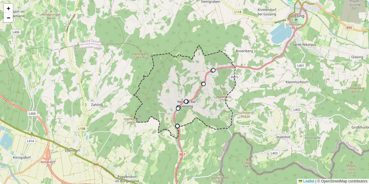 Nahverkehrsnetz in neustift-bei-gussing, Österreich - Buslinien, Haltestellen und Verbindungen auf der Karte