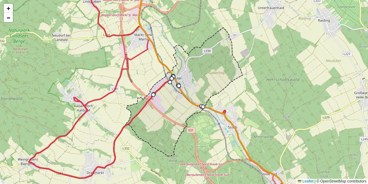 Nahverkehrsnetz in neutal, Österreich - Buslinien, Haltestellen und Verbindungen auf der Karte