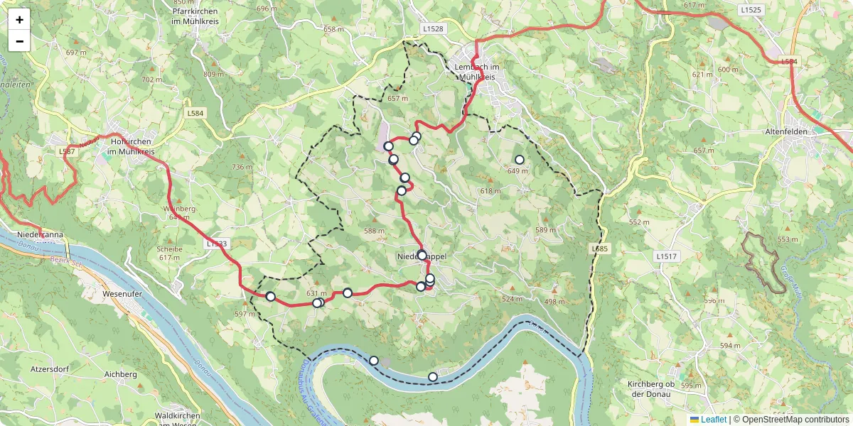 Nahverkehrsnetz in niederkappel, Österreich - Buslinien, Haltestellen und Verbindungen auf der Karte