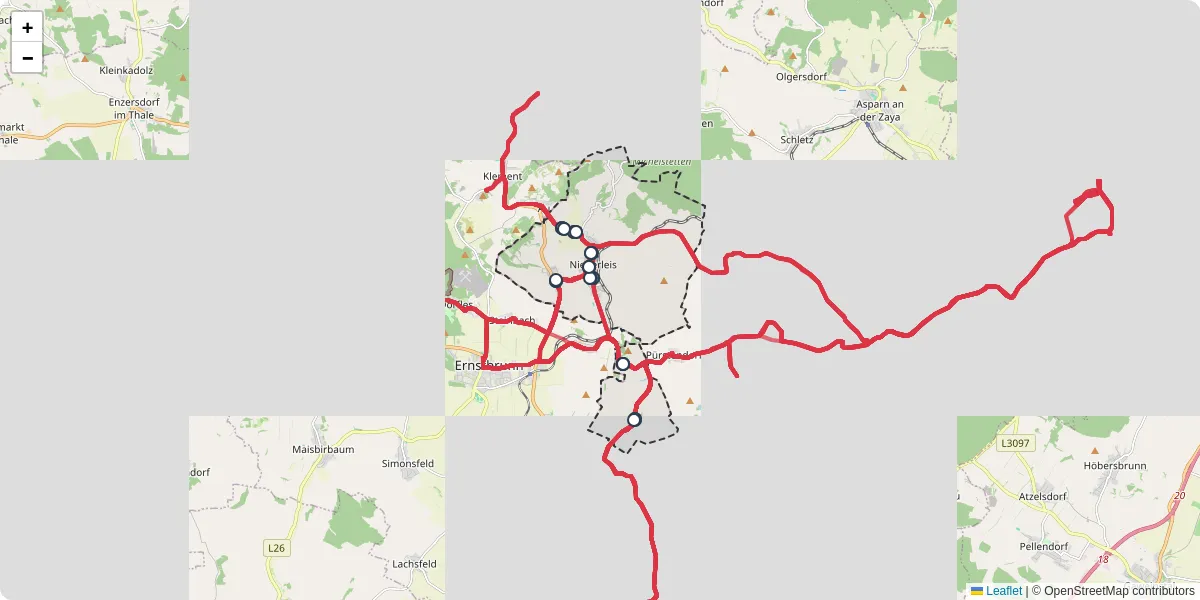 Nahverkehrsnetz in niederleis, Österreich - Buslinien, Haltestellen und Verbindungen auf der Karte