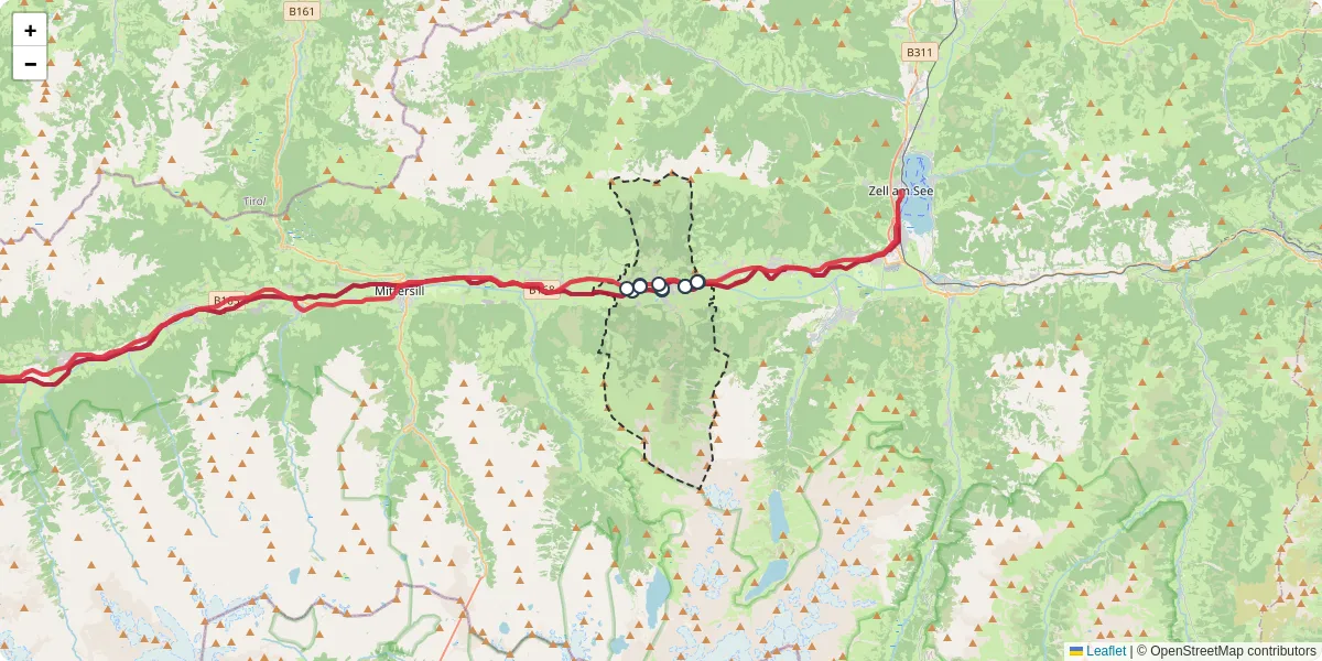 Nahverkehrsnetz in niedernsill, Österreich - Buslinien, Haltestellen und Verbindungen auf der Karte