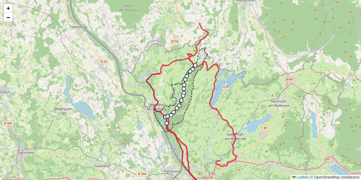 Nahverkehrsnetz in nudorf-am-haunsberg, Österreich - Buslinien, Haltestellen und Verbindungen auf der Karte