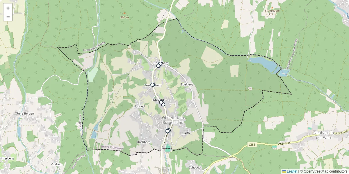 Nahverkehrsnetz in oberdorf-im-burgenland, Österreich - Buslinien, Haltestellen und Verbindungen auf der Karte