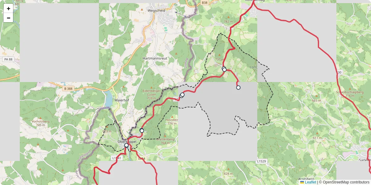 Nahverkehrsnetz in oberkappel, Österreich - Buslinien, Haltestellen und Verbindungen auf der Karte