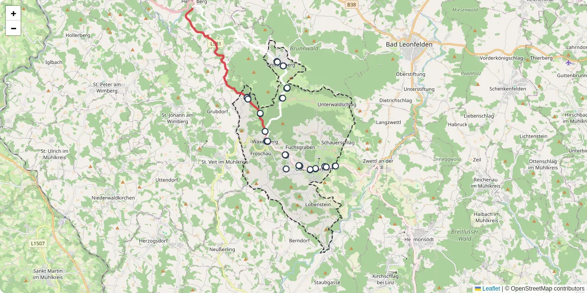 Nahverkehrsnetz in oberneukirchen, Österreich - Buslinien, Haltestellen und Verbindungen auf der Karte