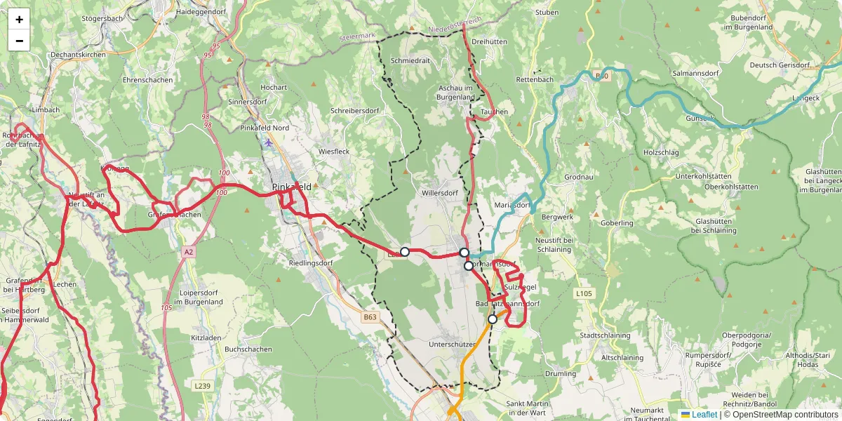 Nahverkehrsnetz in oberschutzen, Österreich - Buslinien, Haltestellen und Verbindungen auf der Karte