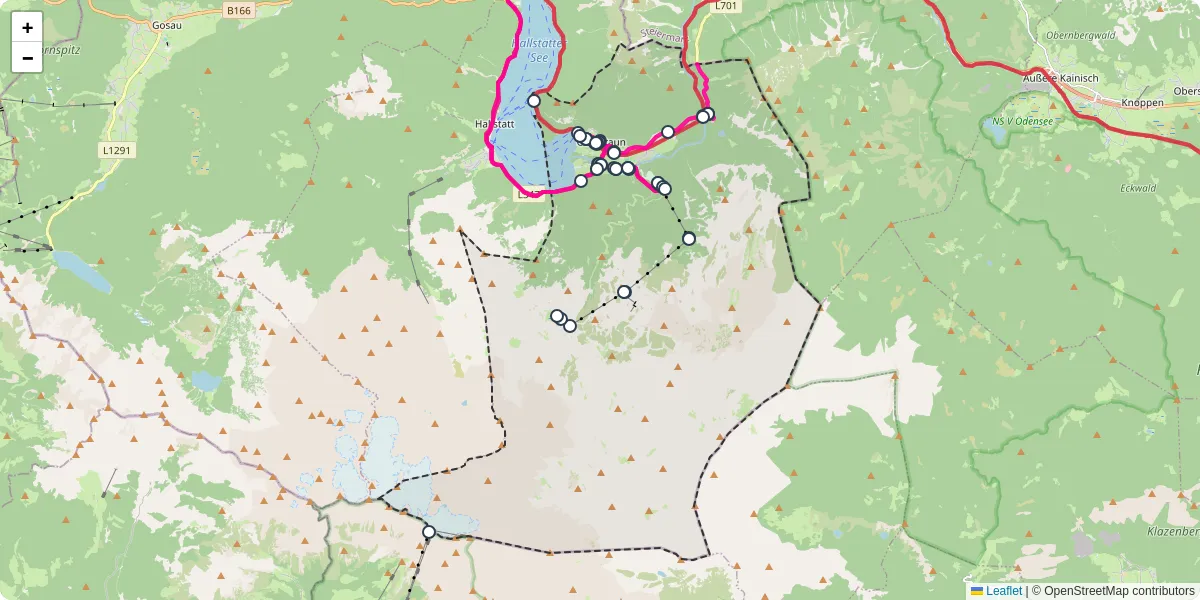 Nahverkehrsnetz in obertraun, Österreich - Buslinien, Haltestellen und Verbindungen auf der Karte