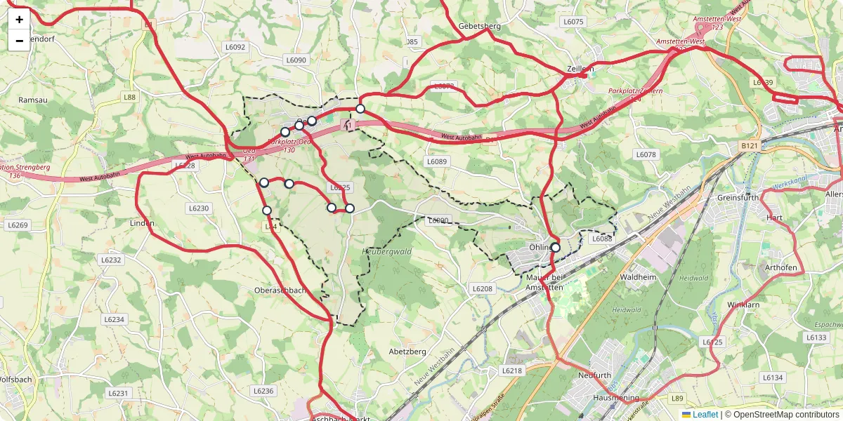 Nahverkehrsnetz in oed-oehling, Österreich - Buslinien, Haltestellen und Verbindungen auf der Karte