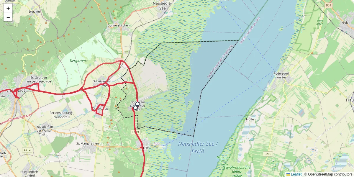 Nahverkehrsnetz in oggau-am-neusiedler-see, Österreich - Buslinien, Haltestellen und Verbindungen auf der Karte