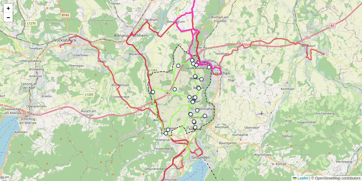 Nahverkehrsnetz in ohlsdorf, Österreich - Buslinien, Haltestellen und Verbindungen auf der Karte