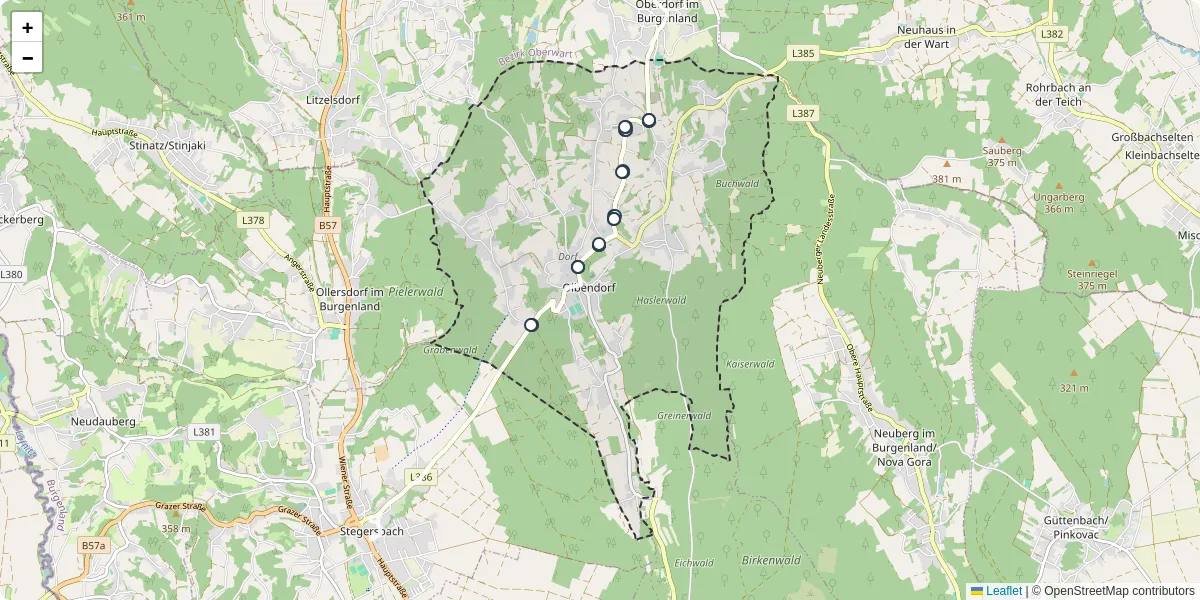 Nahverkehrsnetz in olbendorf, Österreich - Buslinien, Haltestellen und Verbindungen auf der Karte