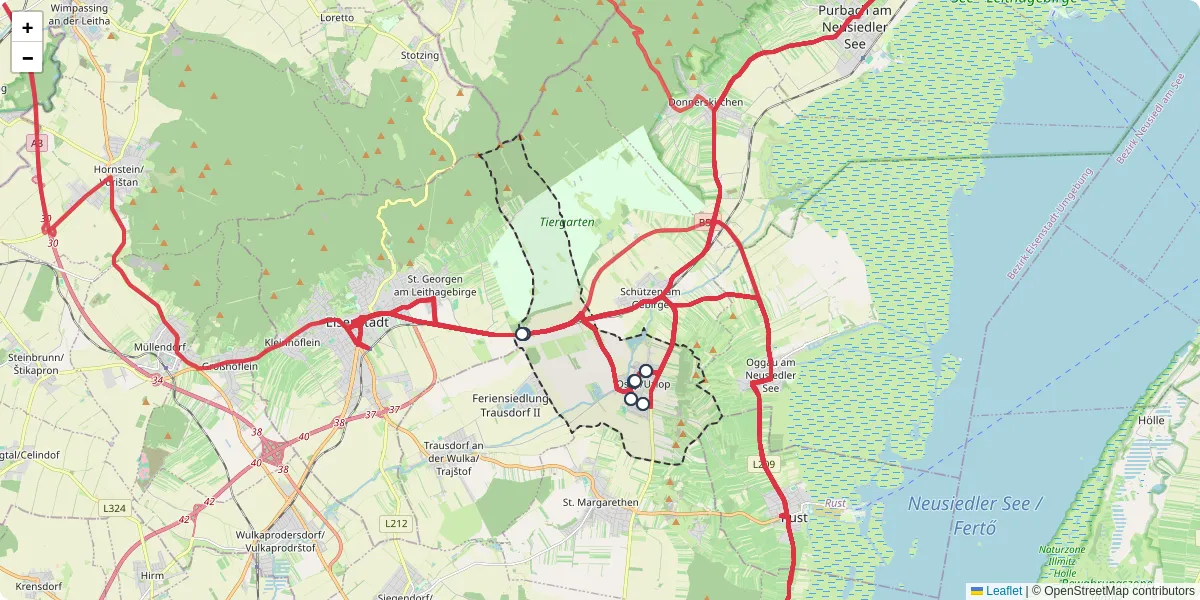 Nahverkehrsnetz in oslip, Österreich - Buslinien, Haltestellen und Verbindungen auf der Karte