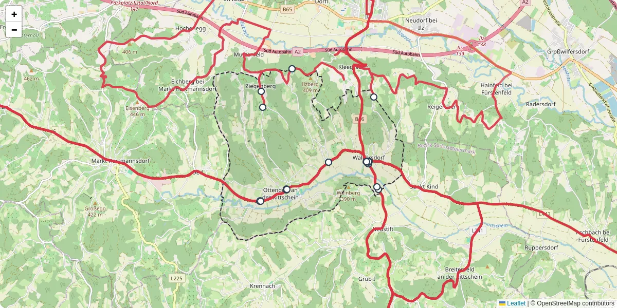 Nahverkehrsnetz in ottendorf-an-der-rittschein, Österreich - Buslinien, Haltestellen und Verbindungen auf der Karte