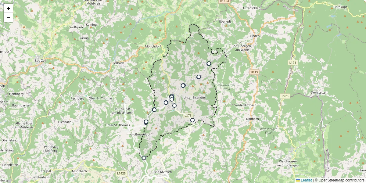 Nahverkehrsnetz in pabneukirchen, Österreich - Buslinien, Haltestellen und Verbindungen auf der Karte