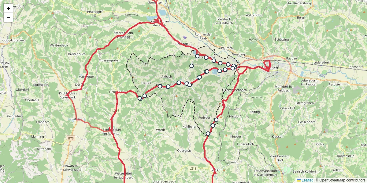 Nahverkehrsnetz in paldau, Österreich - Buslinien, Haltestellen und Verbindungen auf der Karte