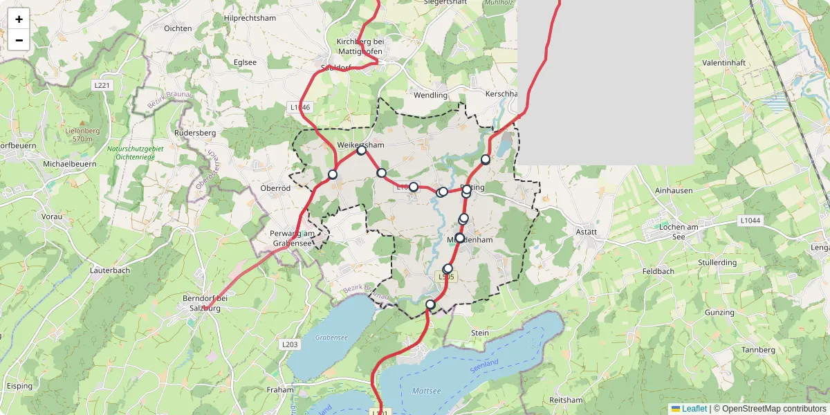 Nahverkehrsnetz in palting, Österreich - Buslinien, Haltestellen und Verbindungen auf der Karte