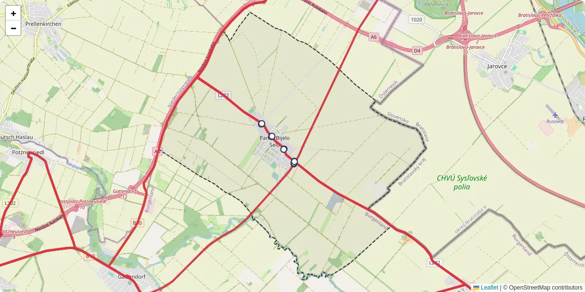 Nahverkehrsnetz in pamabijelo-selo, Österreich - Buslinien, Haltestellen und Verbindungen auf der Karte