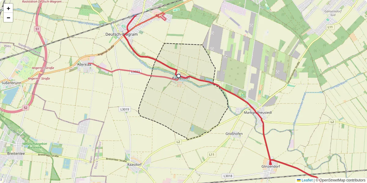 Nahverkehrsnetz in parbasdorf, Österreich - Buslinien, Haltestellen und Verbindungen auf der Karte