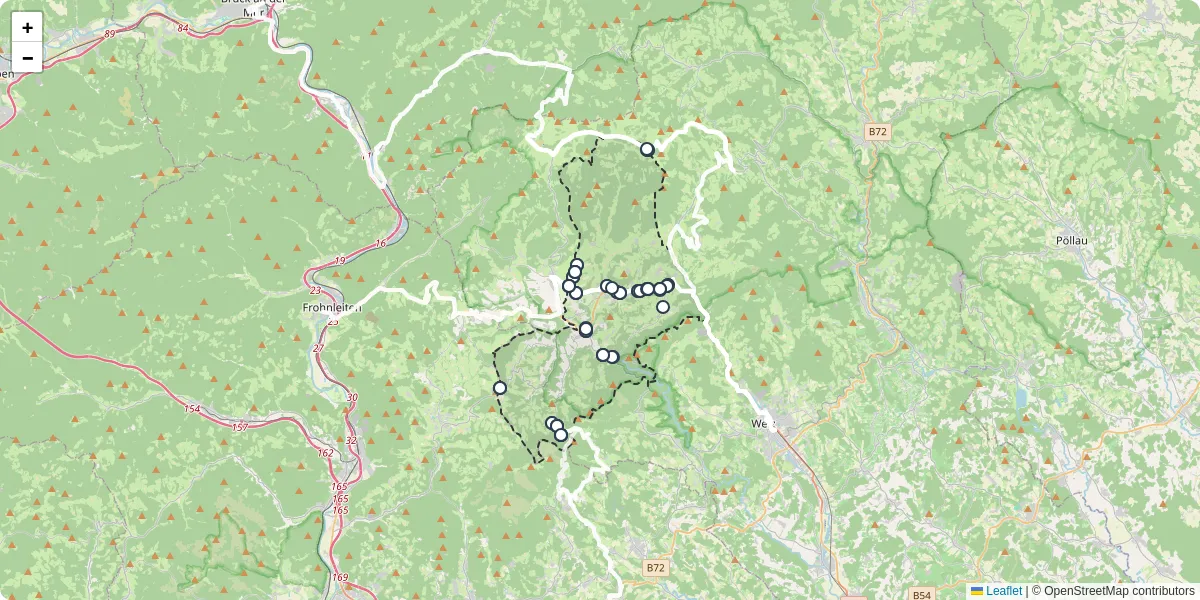 Nahverkehrsnetz in passail, Österreich - Buslinien, Haltestellen und Verbindungen auf der Karte