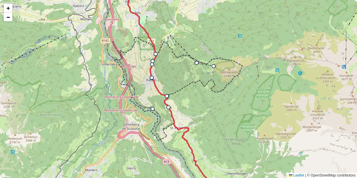 Nahverkehrsnetz in patsch, Österreich - Buslinien, Haltestellen und Verbindungen auf der Karte