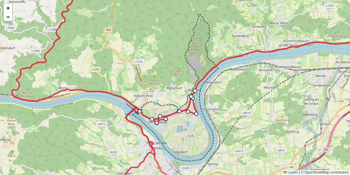 Nahverkehrsnetz in persenbeug-gottsdorf, Österreich - Buslinien, Haltestellen und Verbindungen auf der Karte