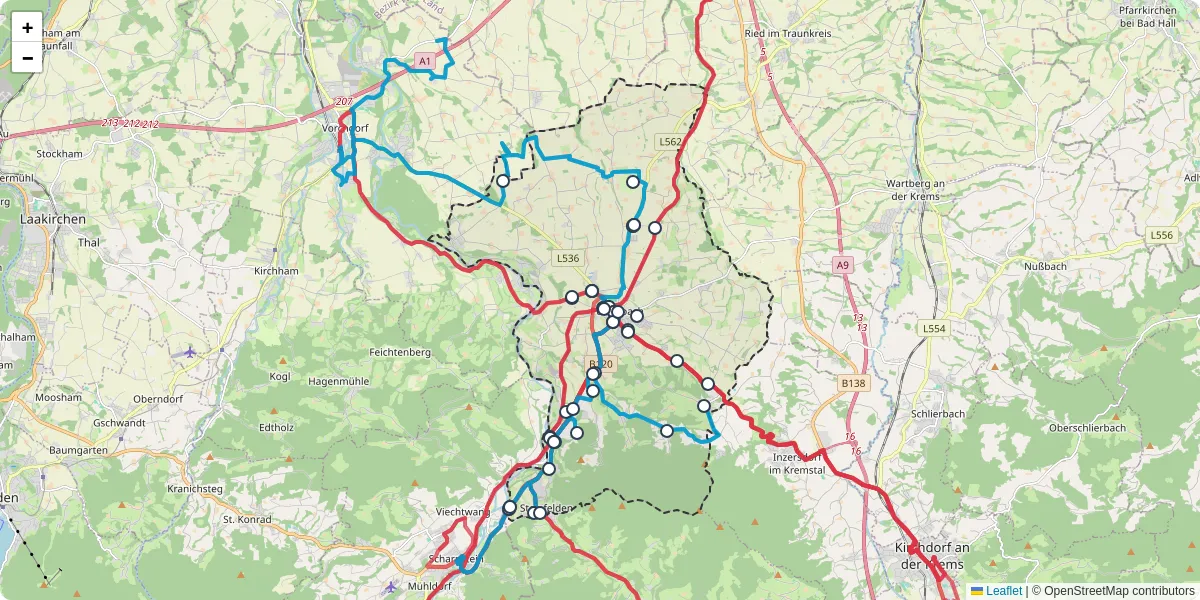 Nahverkehrsnetz in pettenbach, Österreich - Buslinien, Haltestellen und Verbindungen auf der Karte