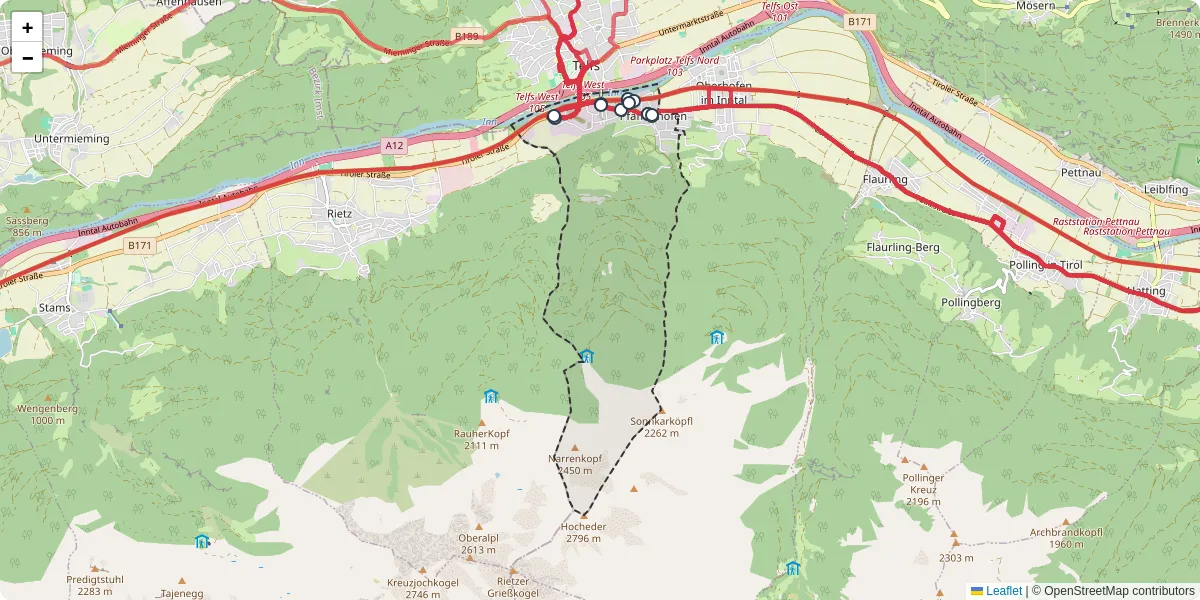 Nahverkehrsnetz in pfaffenhofen, Österreich - Buslinien, Haltestellen und Verbindungen auf der Karte