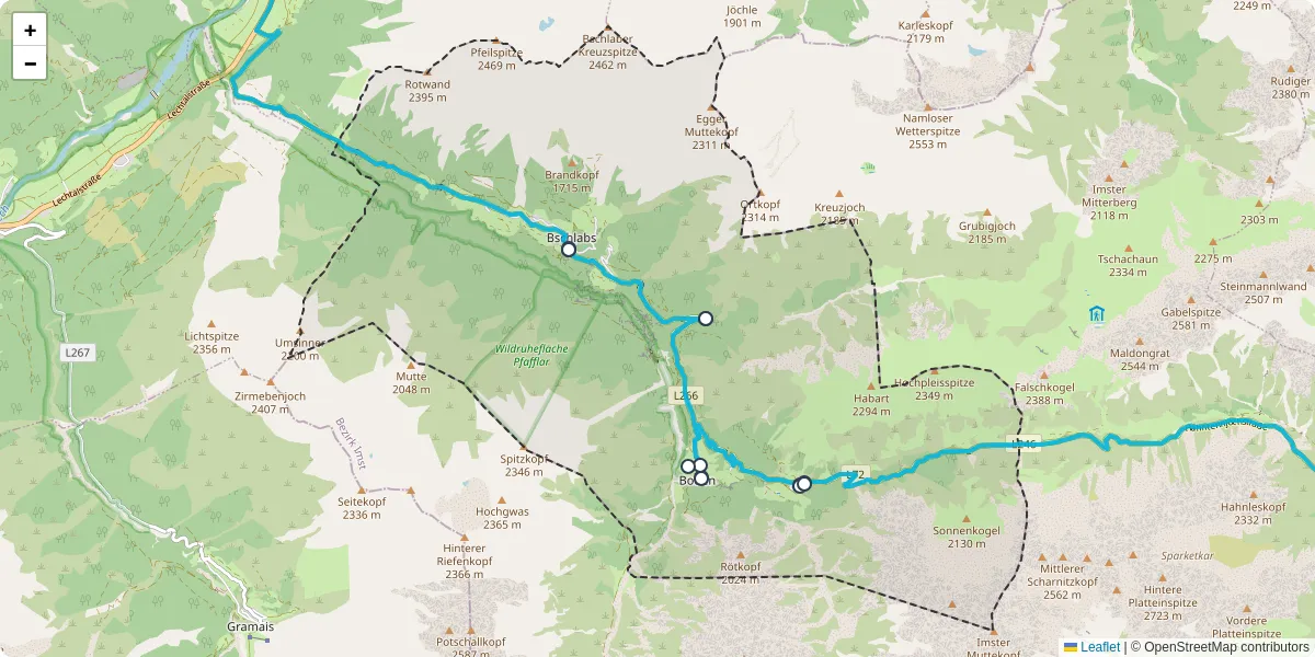 Nahverkehrsnetz in pfafflar, Österreich - Buslinien, Haltestellen und Verbindungen auf der Karte