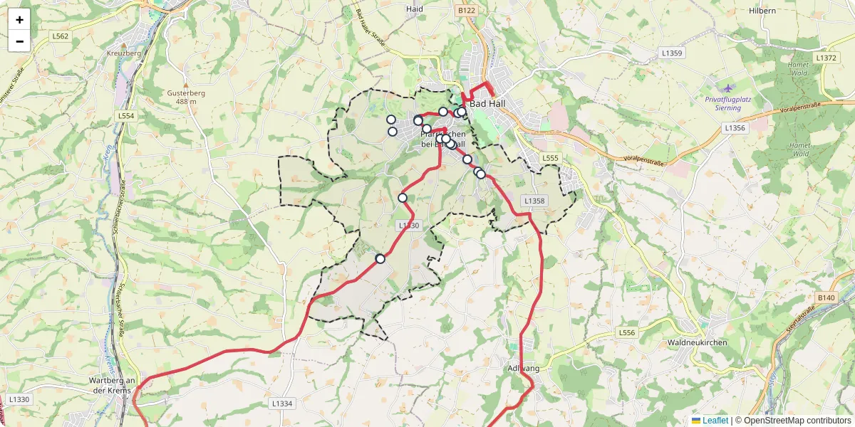 Nahverkehrsnetz in pfarrkirchen-bei-bad-hall, Österreich - Buslinien, Haltestellen und Verbindungen auf der Karte