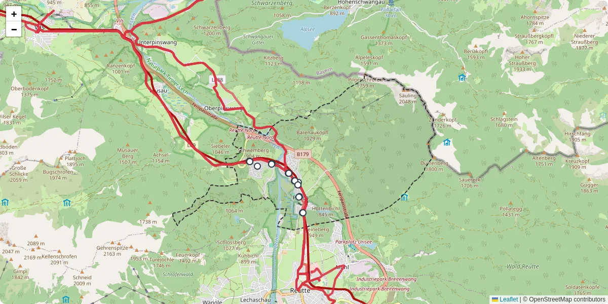 Nahverkehrsnetz in pflach, Österreich - Buslinien, Haltestellen und Verbindungen auf der Karte