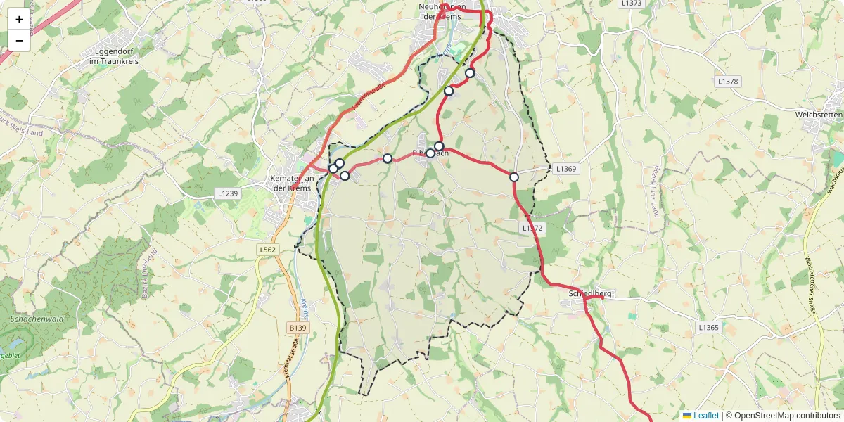 Nahverkehrsnetz in piberbach, Österreich - Buslinien, Haltestellen und Verbindungen auf der Karte