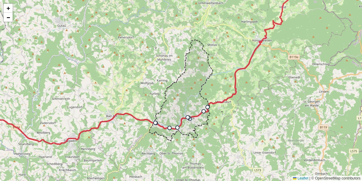 Nahverkehrsnetz in pierbach, Österreich - Buslinien, Haltestellen und Verbindungen auf der Karte