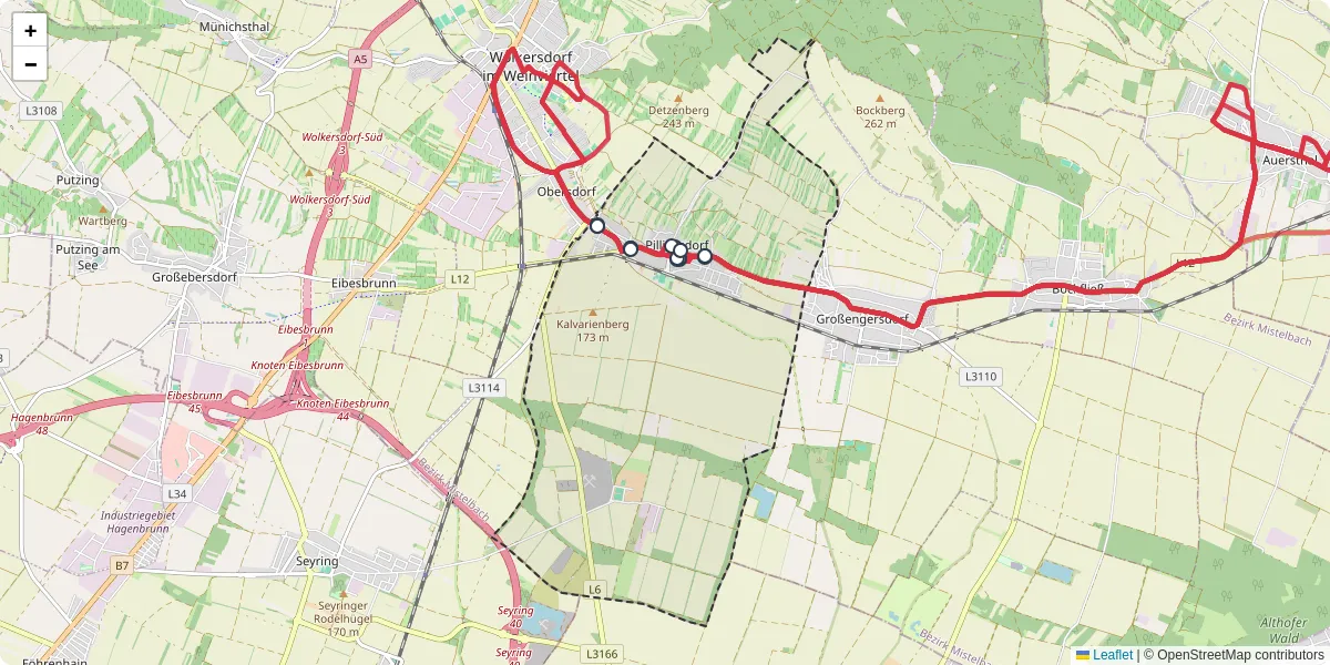 Nahverkehrsnetz in pillichsdorf, Österreich - Buslinien, Haltestellen und Verbindungen auf der Karte
