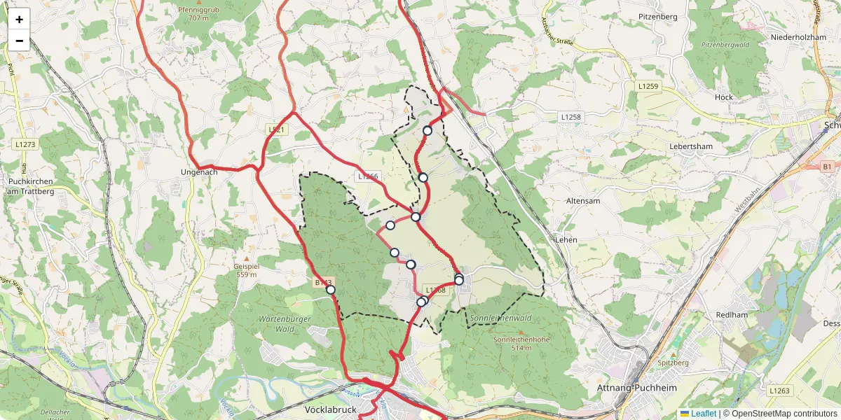 Nahverkehrsnetz in pilsbach, Österreich - Buslinien, Haltestellen und Verbindungen auf der Karte