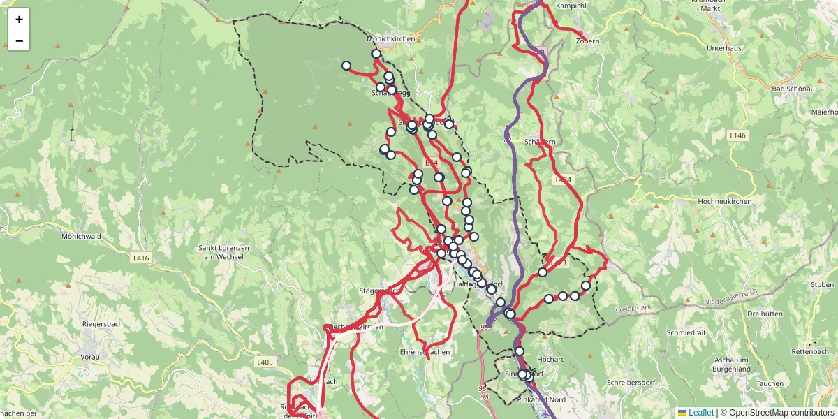 Nahverkehrsnetz in pinggau, Österreich - Buslinien, Haltestellen und Verbindungen auf der Karte