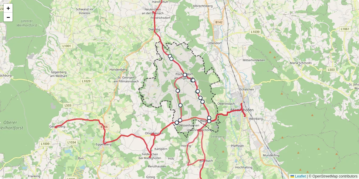 Nahverkehrsnetz in pischelsdorf-am-engelbach, Österreich - Buslinien, Haltestellen und Verbindungen auf der Karte