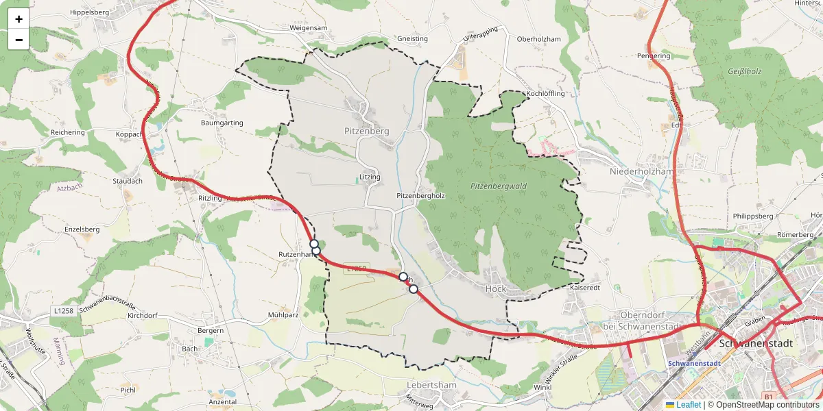 Nahverkehrsnetz in pitzenberg, Österreich - Buslinien, Haltestellen und Verbindungen auf der Karte