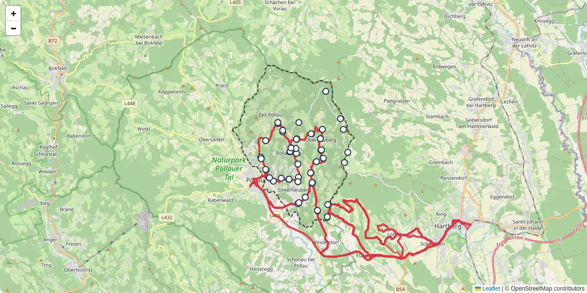Nahverkehrsnetz in pollauberg, Österreich - Buslinien, Haltestellen und Verbindungen auf der Karte