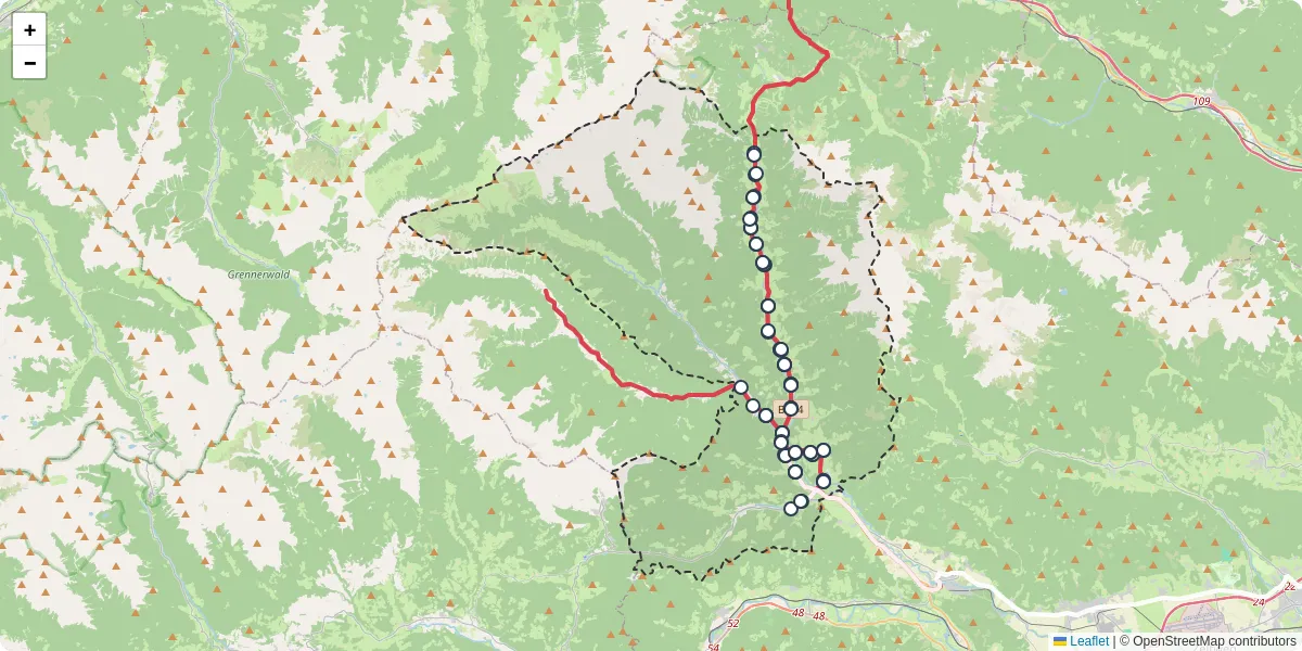 Nahverkehrsnetz in polstal, Österreich - Buslinien, Haltestellen und Verbindungen auf der Karte